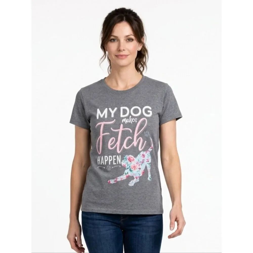 Gildan Heavy Cotton Gray Graphic "My Dog Makes Fetch Happen" T-shirt Size L